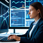 A professional data scientist, mid-30s, with a focused and contemplative expression. She is fully clothed in a modest, tailored business casual outfit, including a blazer and a collared shirt. She is seated at a sleek, minimalist desk in a modern office. The background features abstract, glowing holographic data visualizations and intricate network lines, subtly representing complex information flows and digital insights. The lighting is soft and ambient, creating a thoughtful atmosphere. This is a high-resolution, professional photograph with perfect anatomy, correct proportions, a natural pose, well-formed hands, proper finger count, and natural body proportions. safe for work, appropriate content, fully clothed, professional.